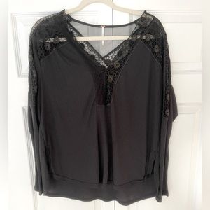 NWOT Free People Black Lace and Mesh Long sleeve Shirt size small